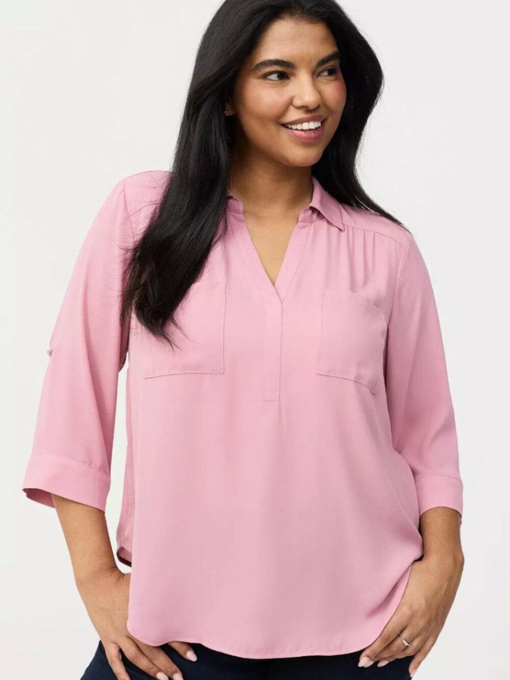 Torrid Harper Georgette Collared 3/4 Sleeve Blouse 5X Lilas Pink Plus Size Work